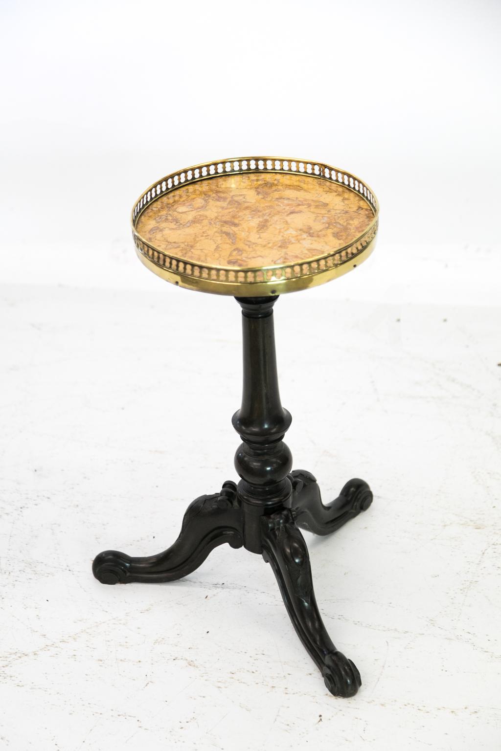 Brass Carved Rosewood Tripod Table For Sale