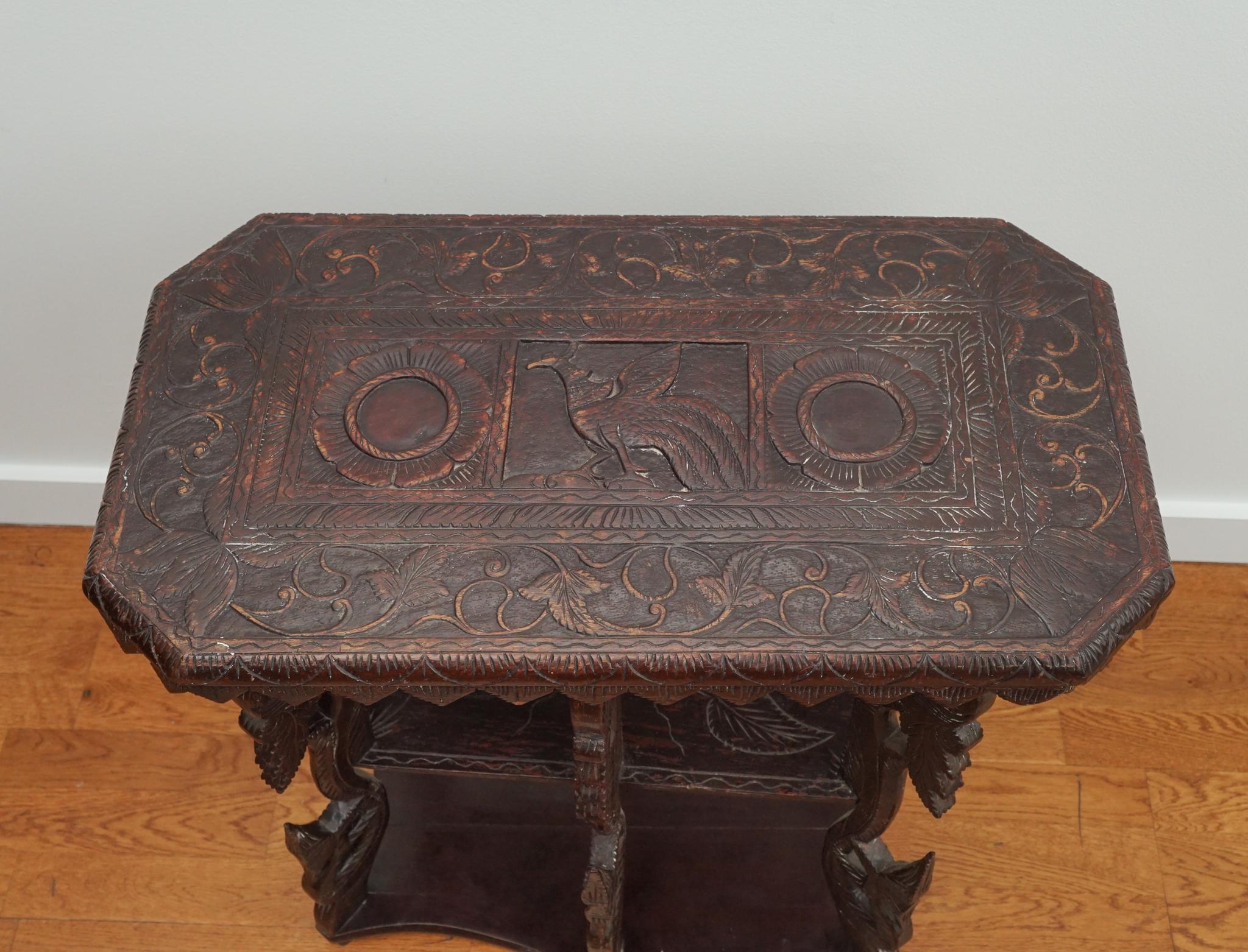 Anglo-Indian Carved Rosewood Yala Table
