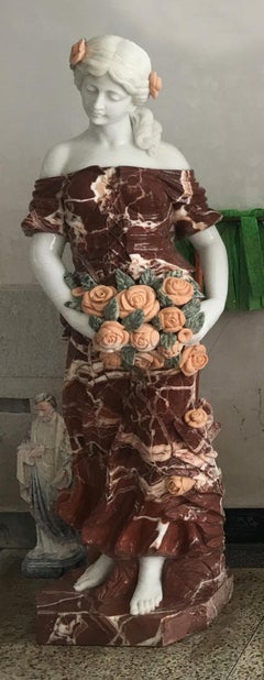 Carved Rouge and White Marble Sculptures of Four Seasons