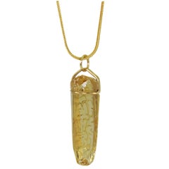 Carved Rough Imperial Topaz Crystal 18 Karat Gold Pendant Necklace