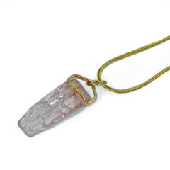 Carved Rough Morganite 18 Karat Gold Pendant Necklace