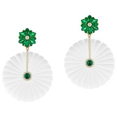 Goshwara Carved Emerald and Rock Crystal With Diamond Earrings