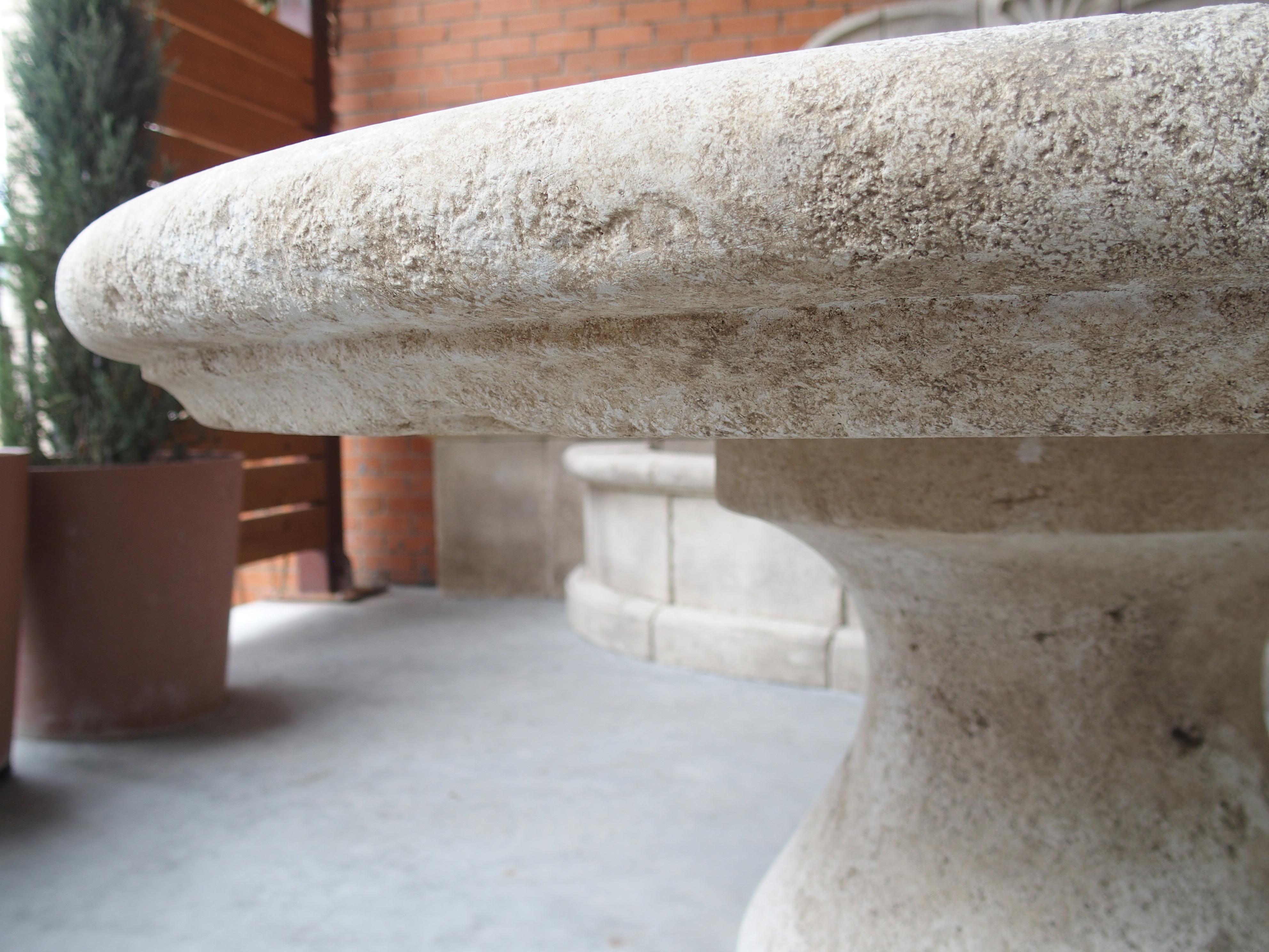 Contemporary Carved Round Limestone Baluster Table from Provence, France For Sale