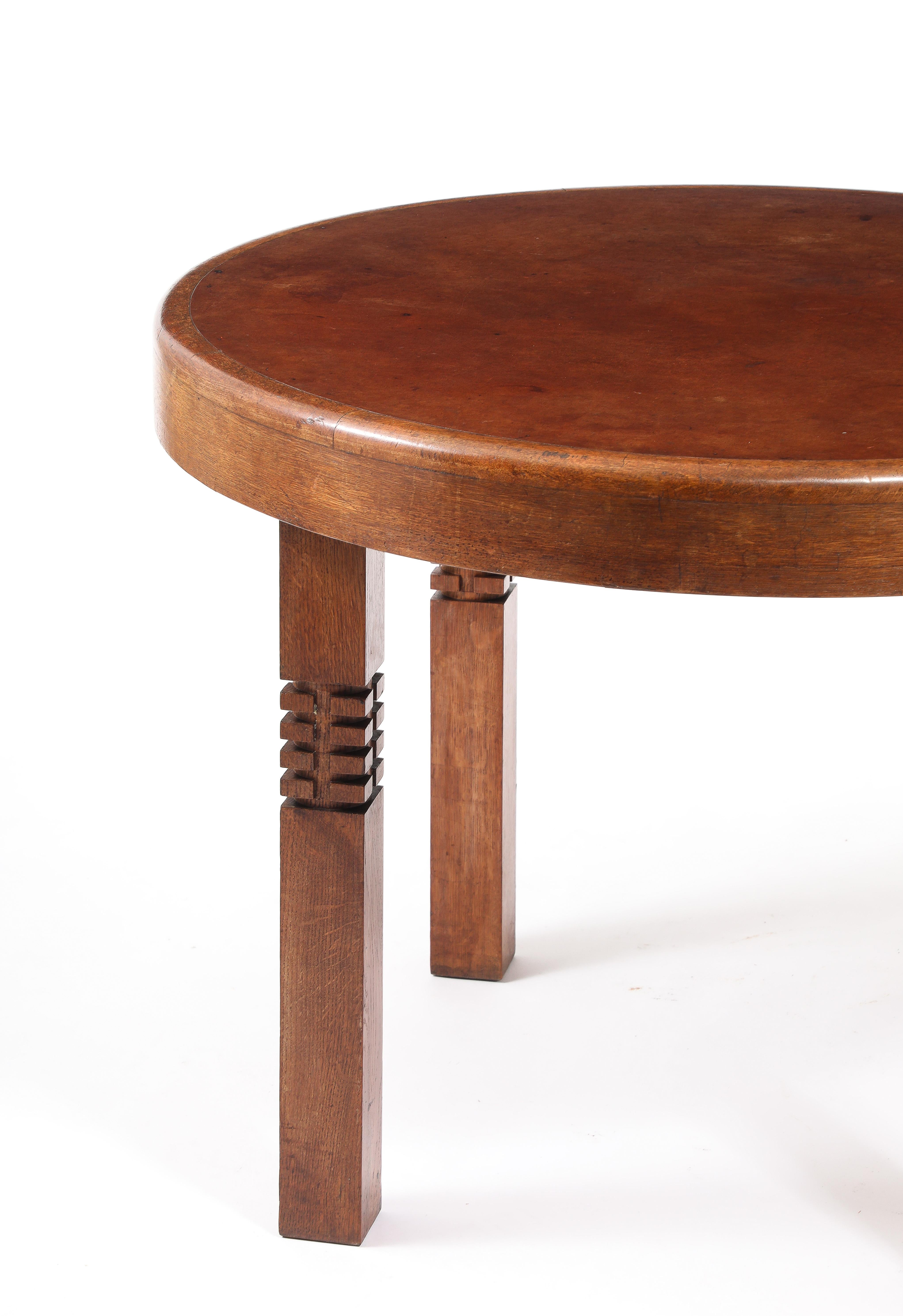 Carved Round Oak Center Table, France 1950's For Sale 5