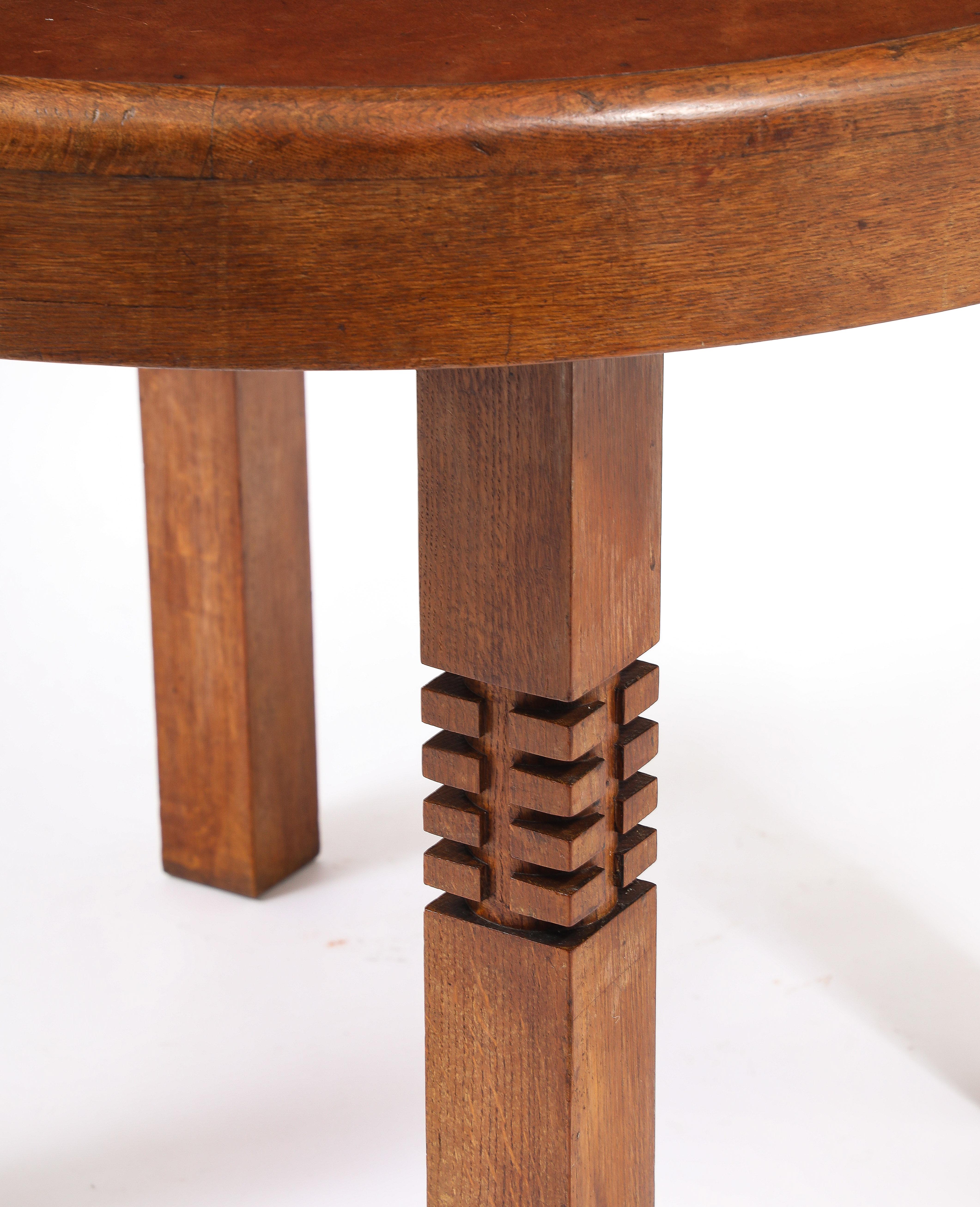 Carved Round Oak Center Table, France 1950's For Sale 6