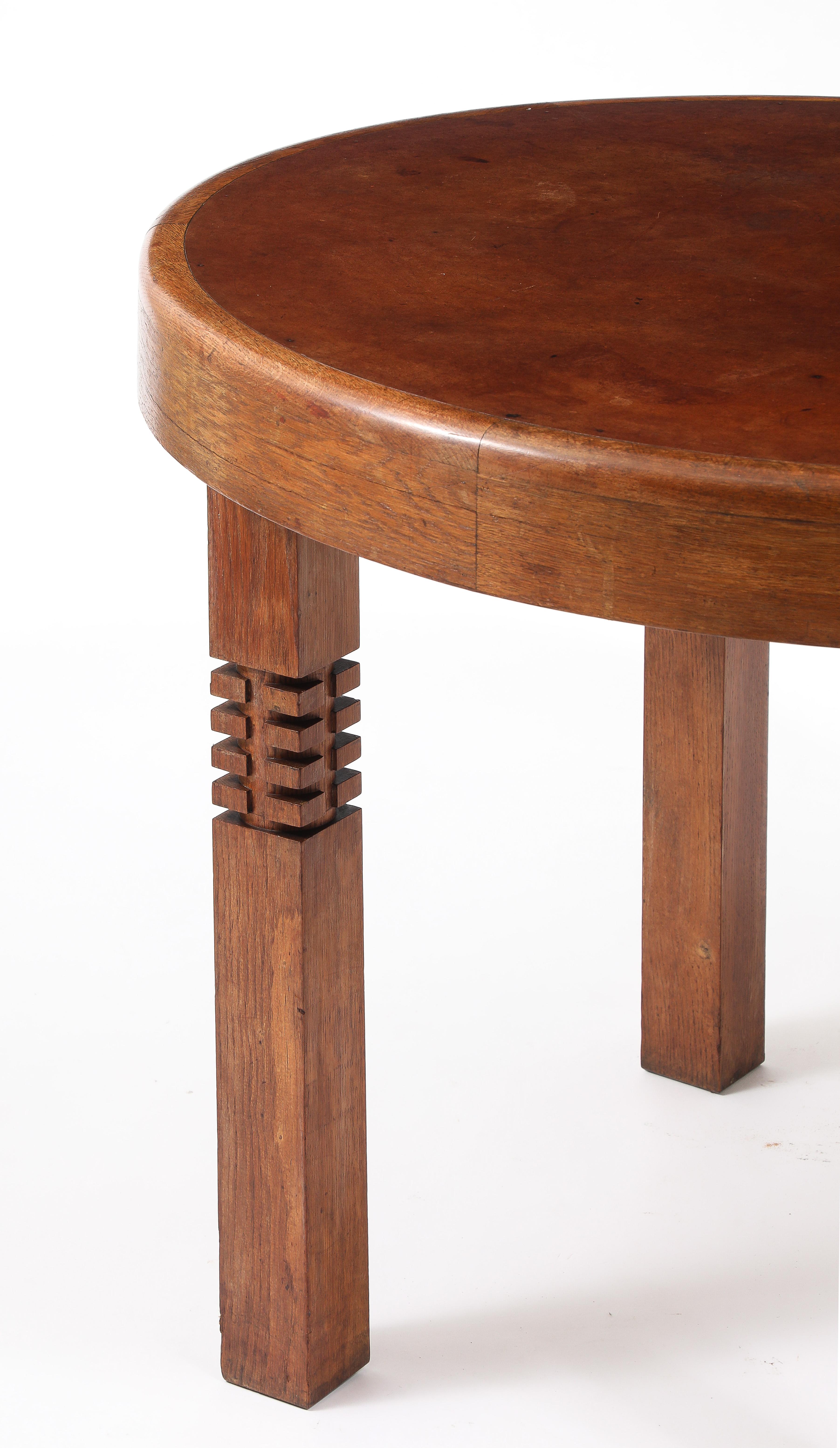 Carved Round Oak Center Table, France 1950's In Good Condition For Sale In New York, NY