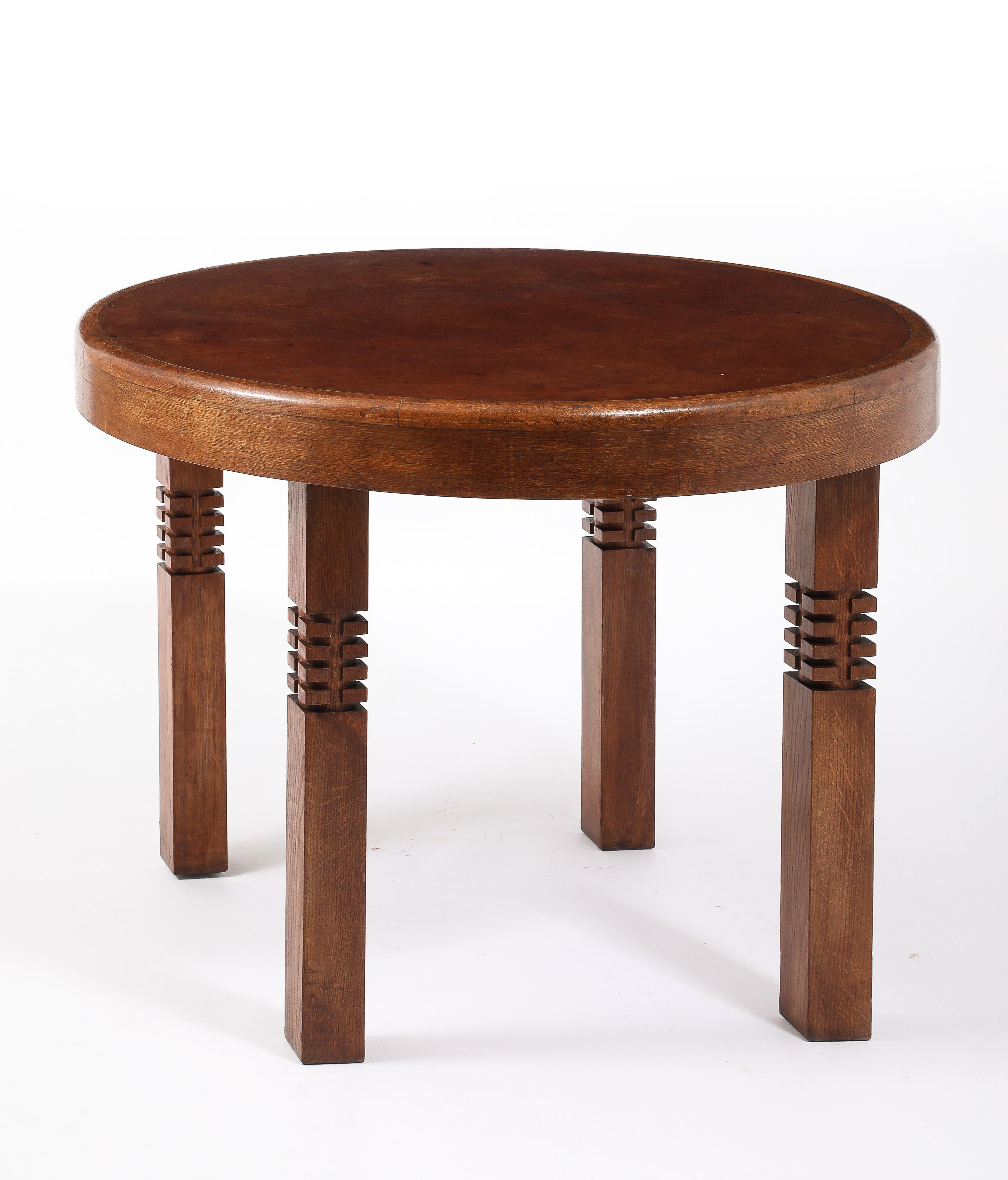 Carved Round Oak Center Table, France 1950's For Sale 2