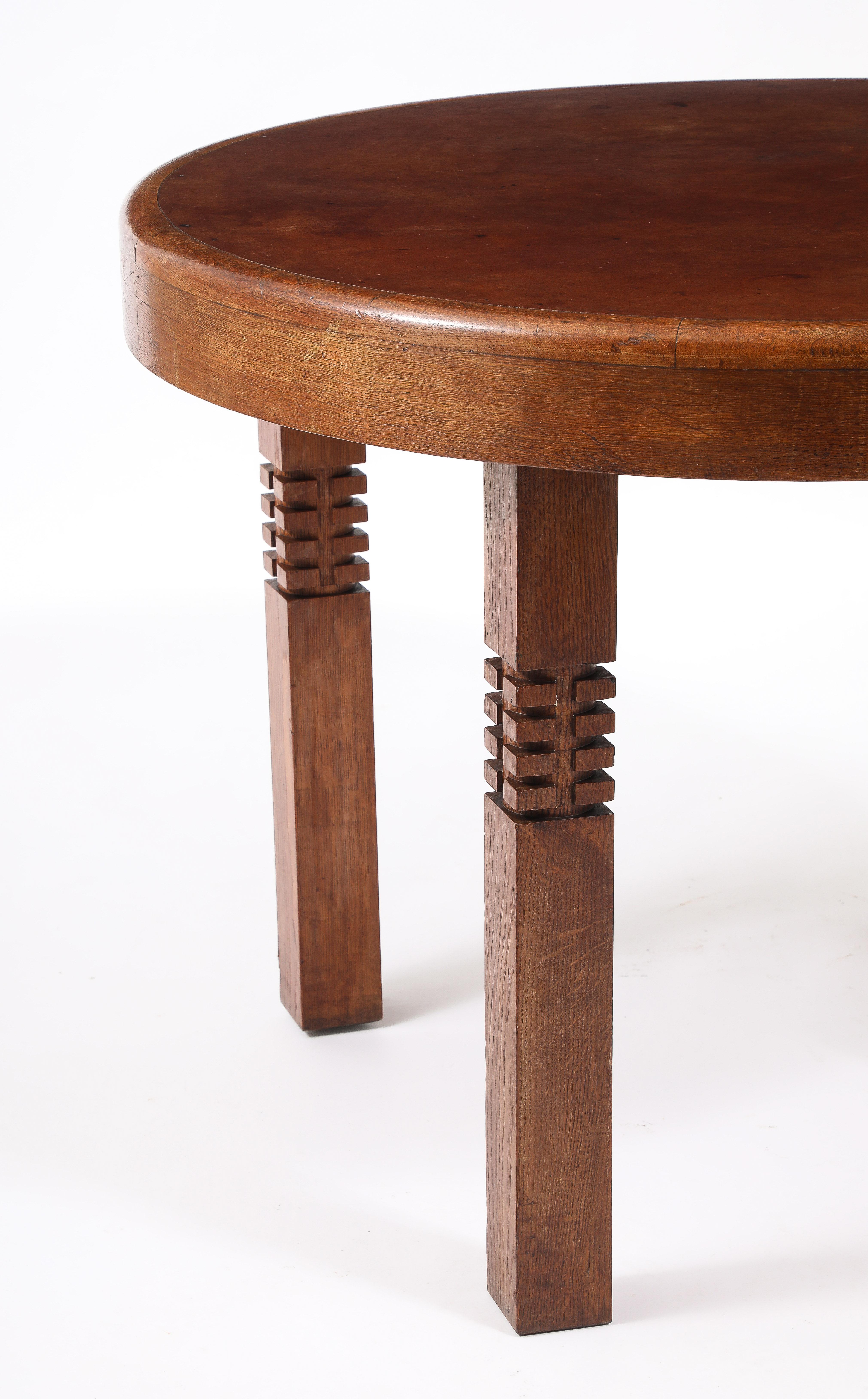 Carved Round Oak Center Table, France 1950's For Sale 3