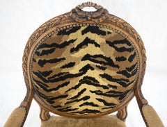 Carved Round Tiger Upholstery Back Camel Mohair Seat French Arm Chair MINT