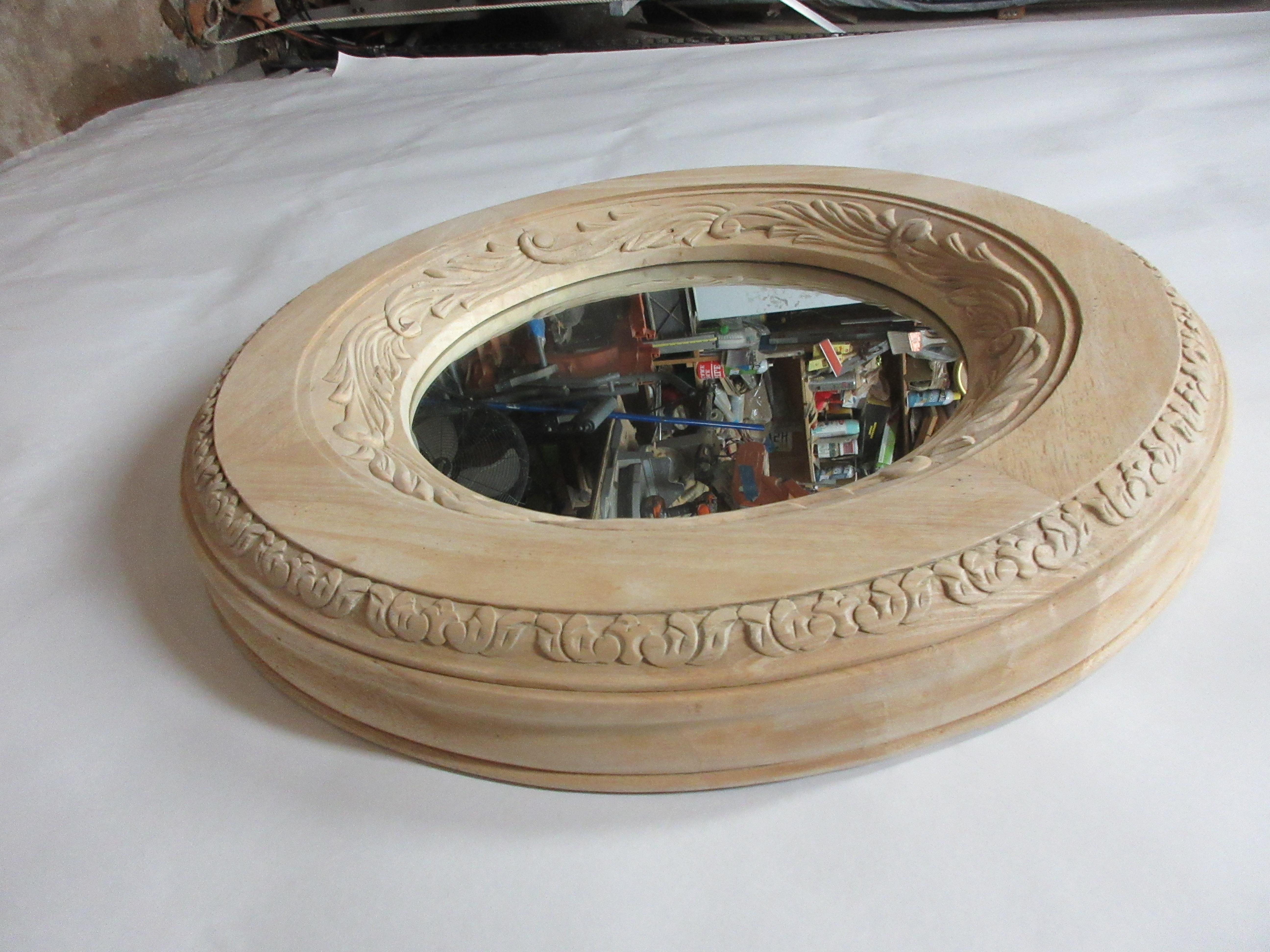 Late 20th Century Carved Round Wall Mirror For Sale