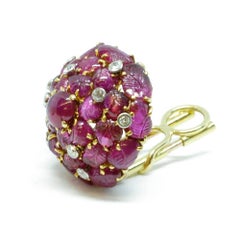 Carved Ruby and Diamond Ear Clips