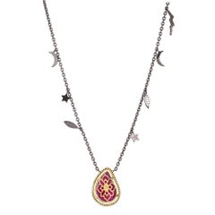 Carved Ruby Diamond Pendant Necklace