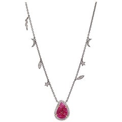 Carved Ruby Diamond Pendant Necklace