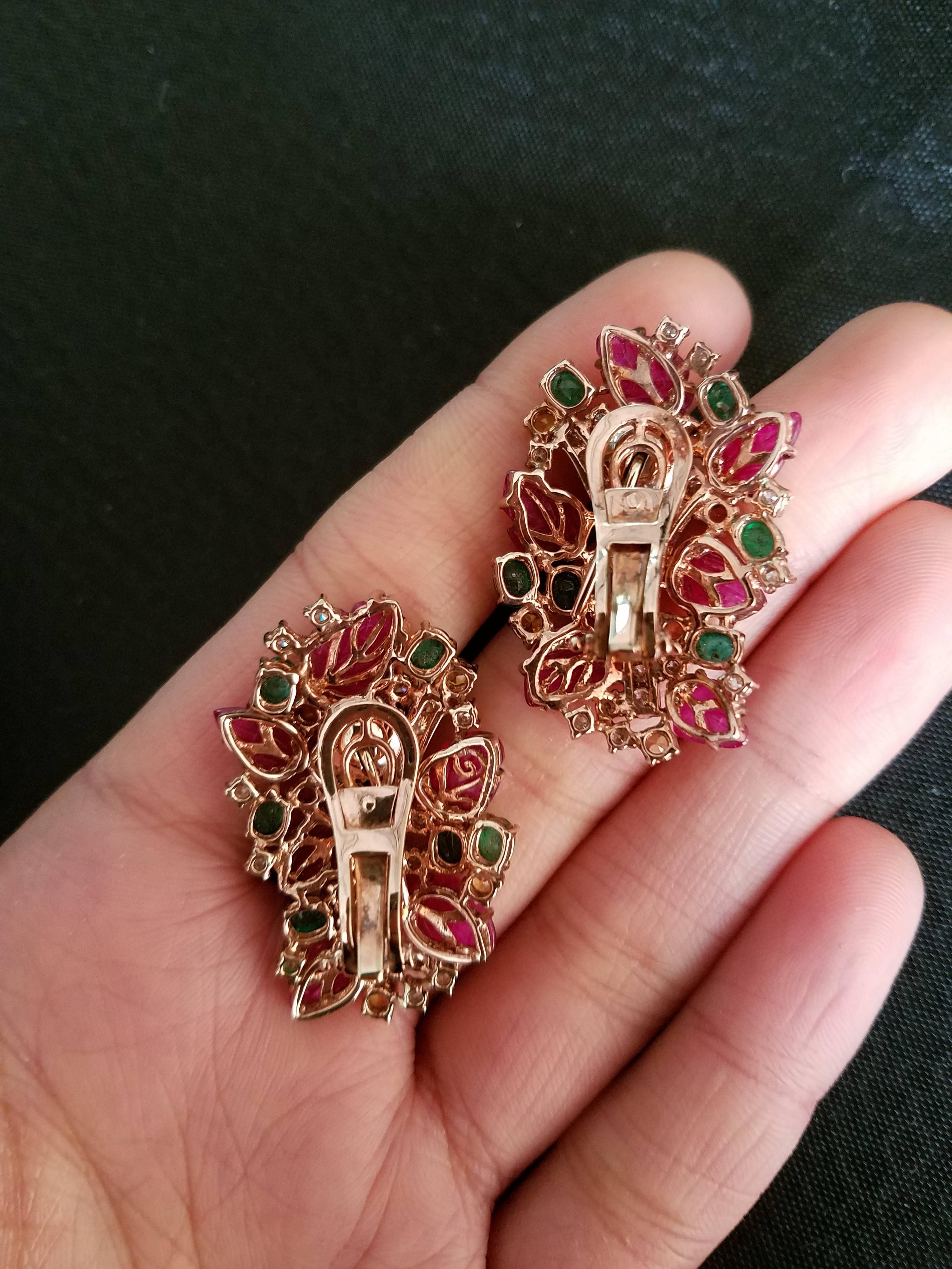 ruby emerald gold earrings