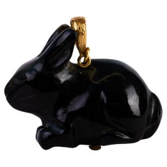 Vintage Carved Russian Hardstone Rabbit Pendant Faberge Style