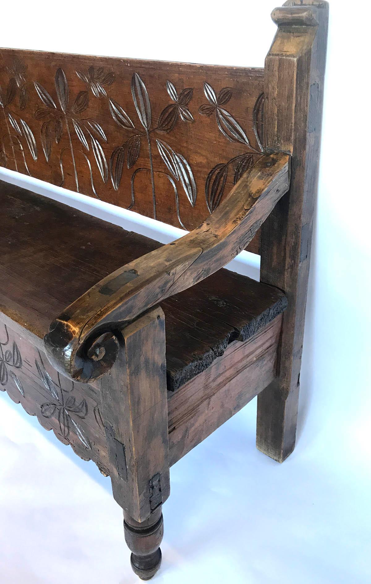 Carved Rustic Guatemalan Bench 5