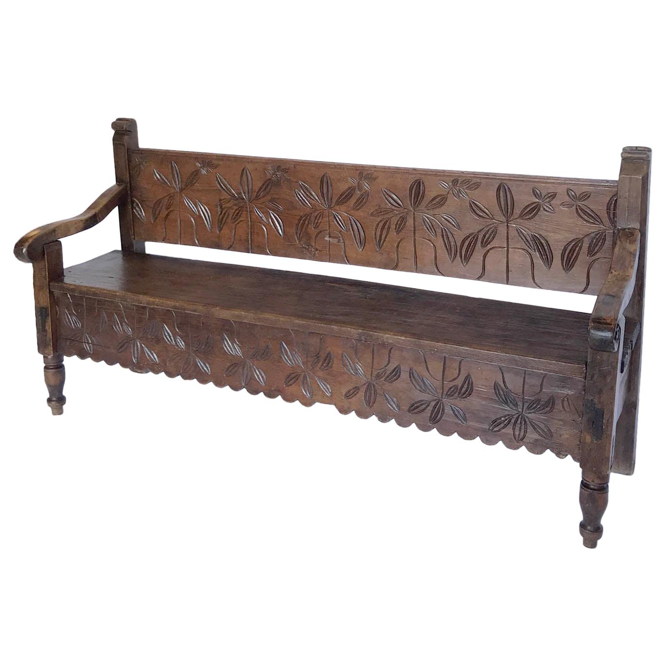 Carved Rustic Guatemalan Bench