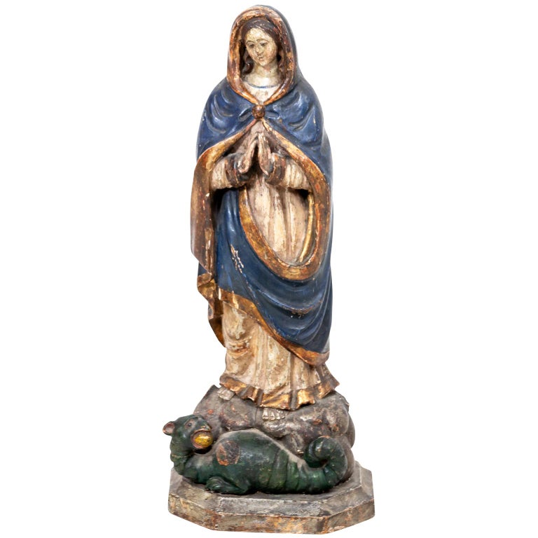 Carved Saint Margaret of Antioch Statue For Sale at 1stDibs