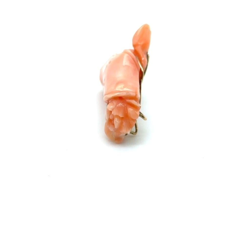 Mixed Cut CARVED SALMON COLOR CORAL PENDANT - MOUNTED in A HANDMADE 14 K WHITE GOLD For Sale