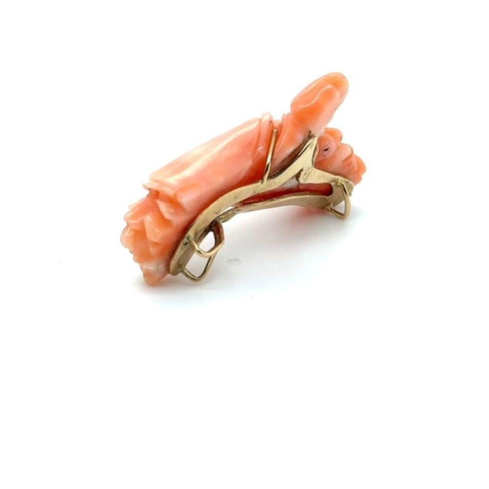 PENDANT CORAL COLORÉ DE COULE SALMON SÉFABRIQUÉ À LA MAIN EN OR BLANC 14 K Bon état - En vente à New York, NY