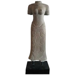 Carved Sandstone Female Sculpture from Thailand