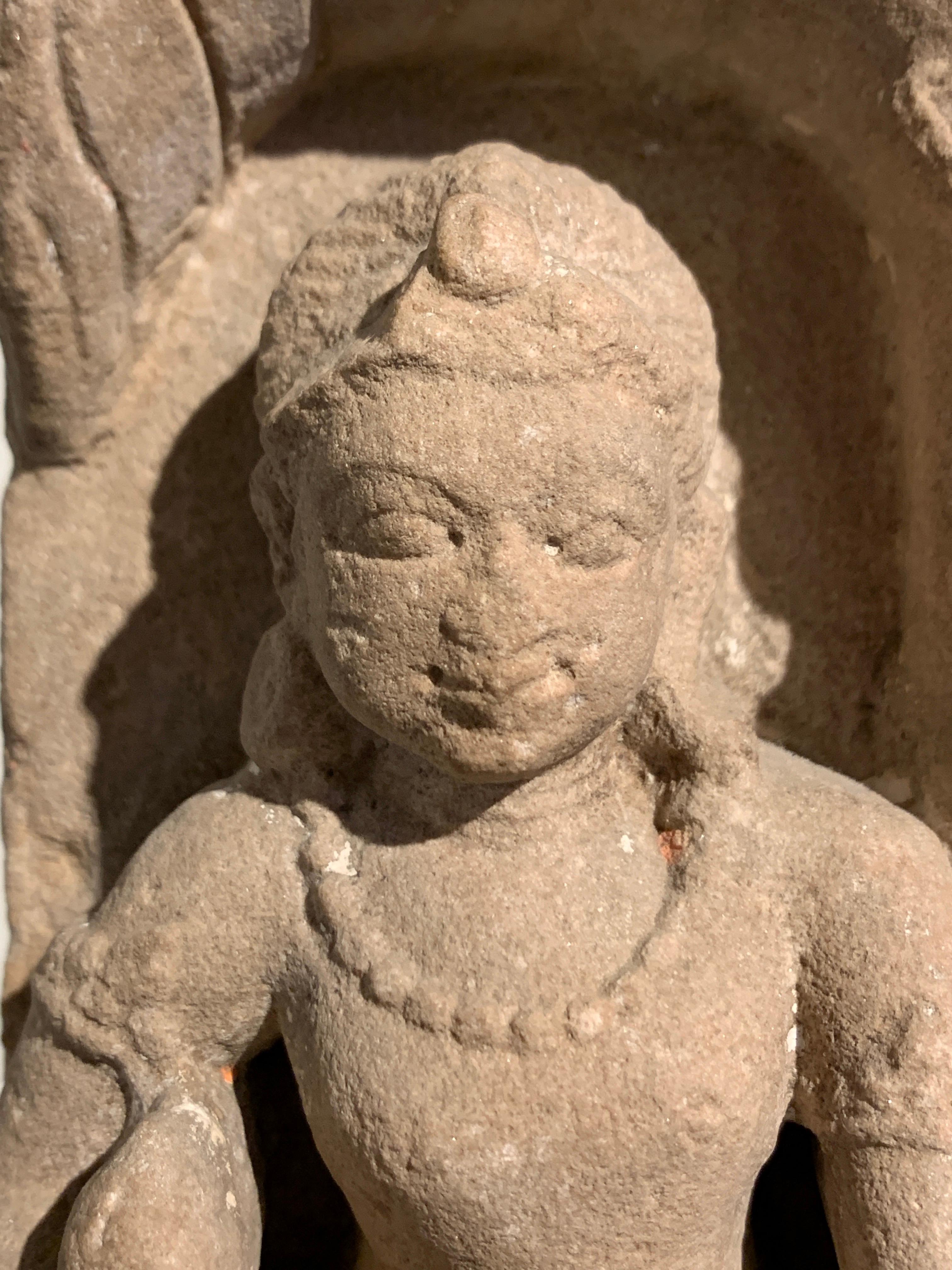 Carved Sandstone Jain Family Group, 6th-7th Century, Uttar Pradesh, India For Sale 5