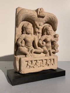 Carved Sandstone Jain Family Group, 6th-7th Century, Uttar Pradesh, India