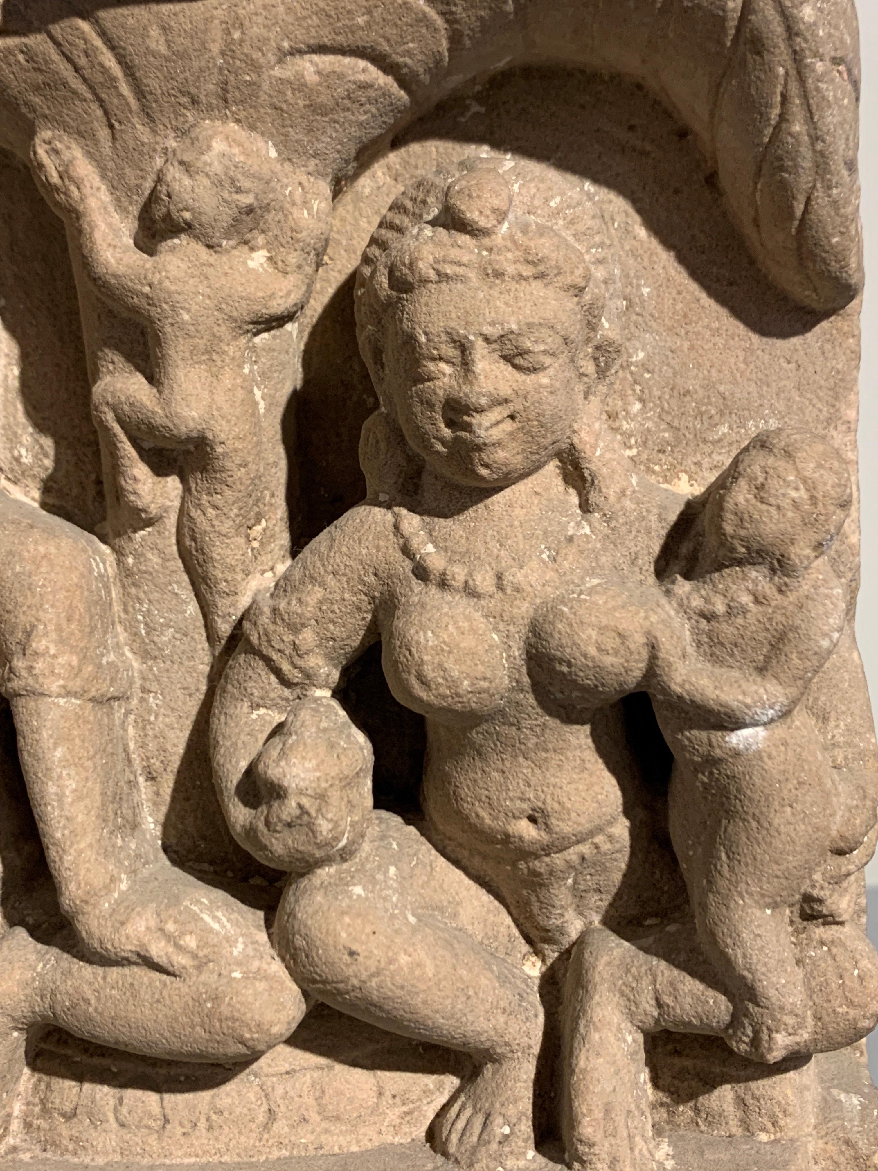 18th Century and Earlier Carved Sandstone Jain Family Group, 6th-7th Century, Uttar Pradesh, India For Sale