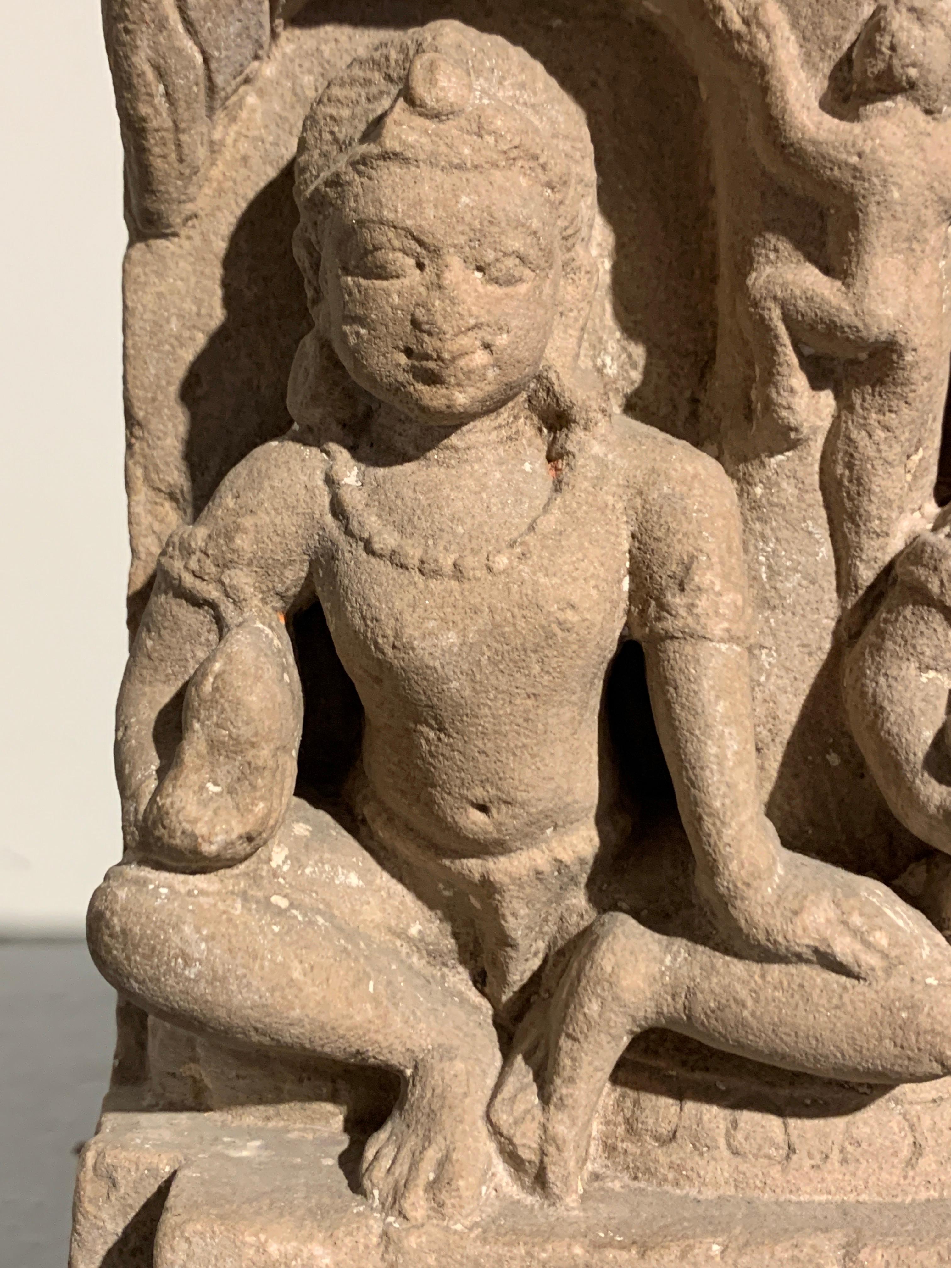 Carved Sandstone Jain Family Group, 6th-7th Century, Uttar Pradesh, India For Sale 1