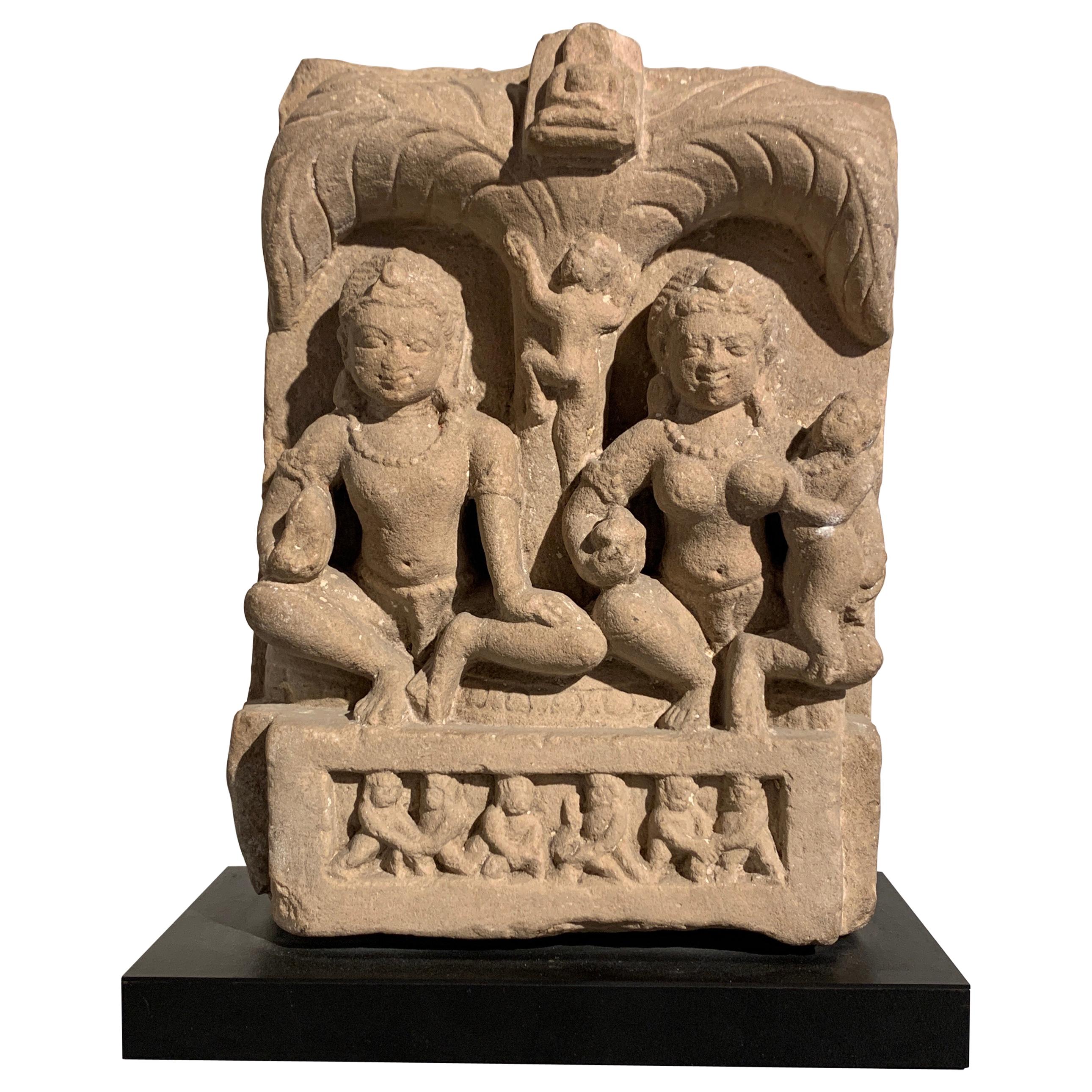 Carved Sandstone Jain Family Group, 6th-7th Century, Uttar Pradesh, India