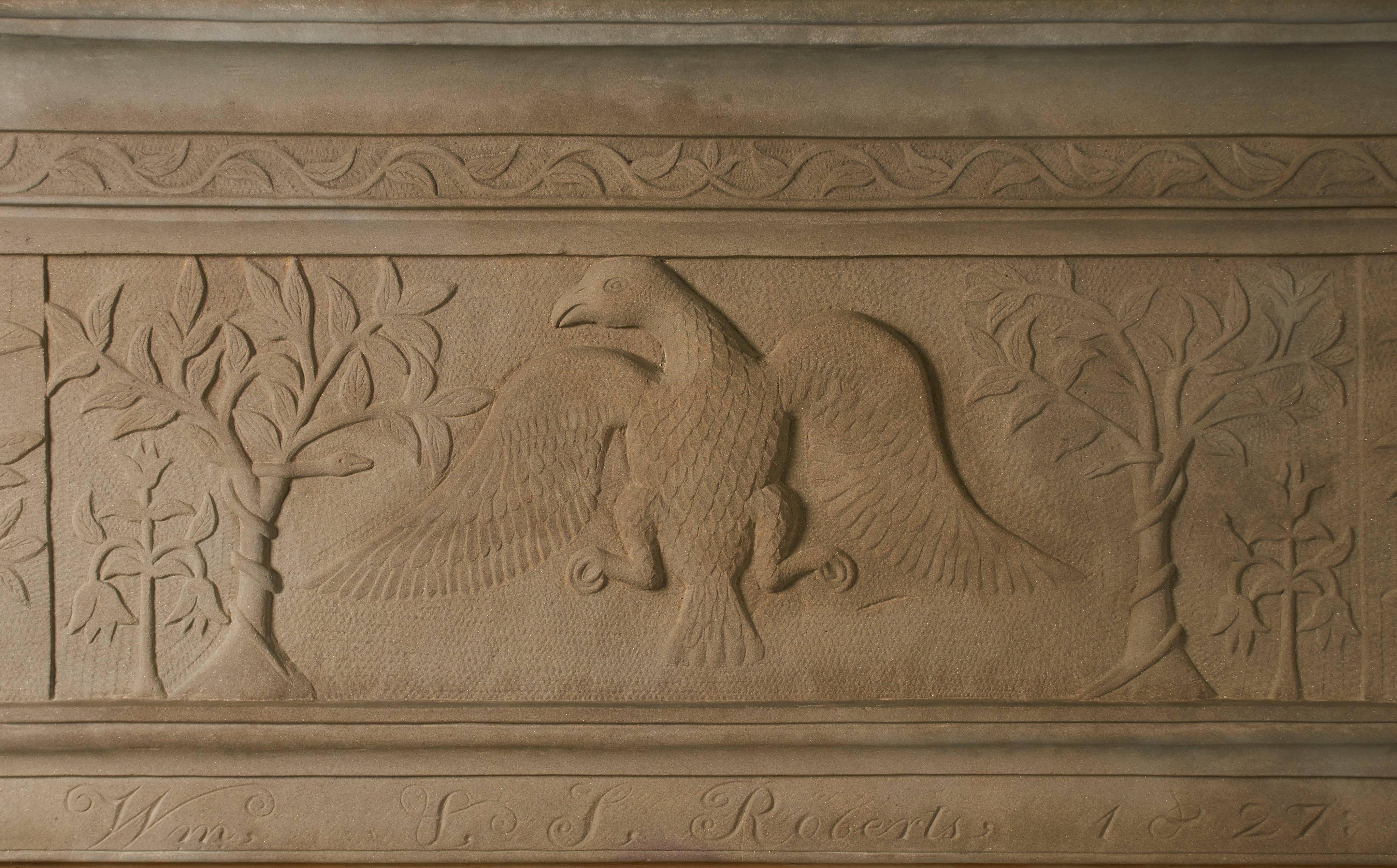 American Classical Carved Sandstone Mantel from Ohio, Dated 1827 For Sale