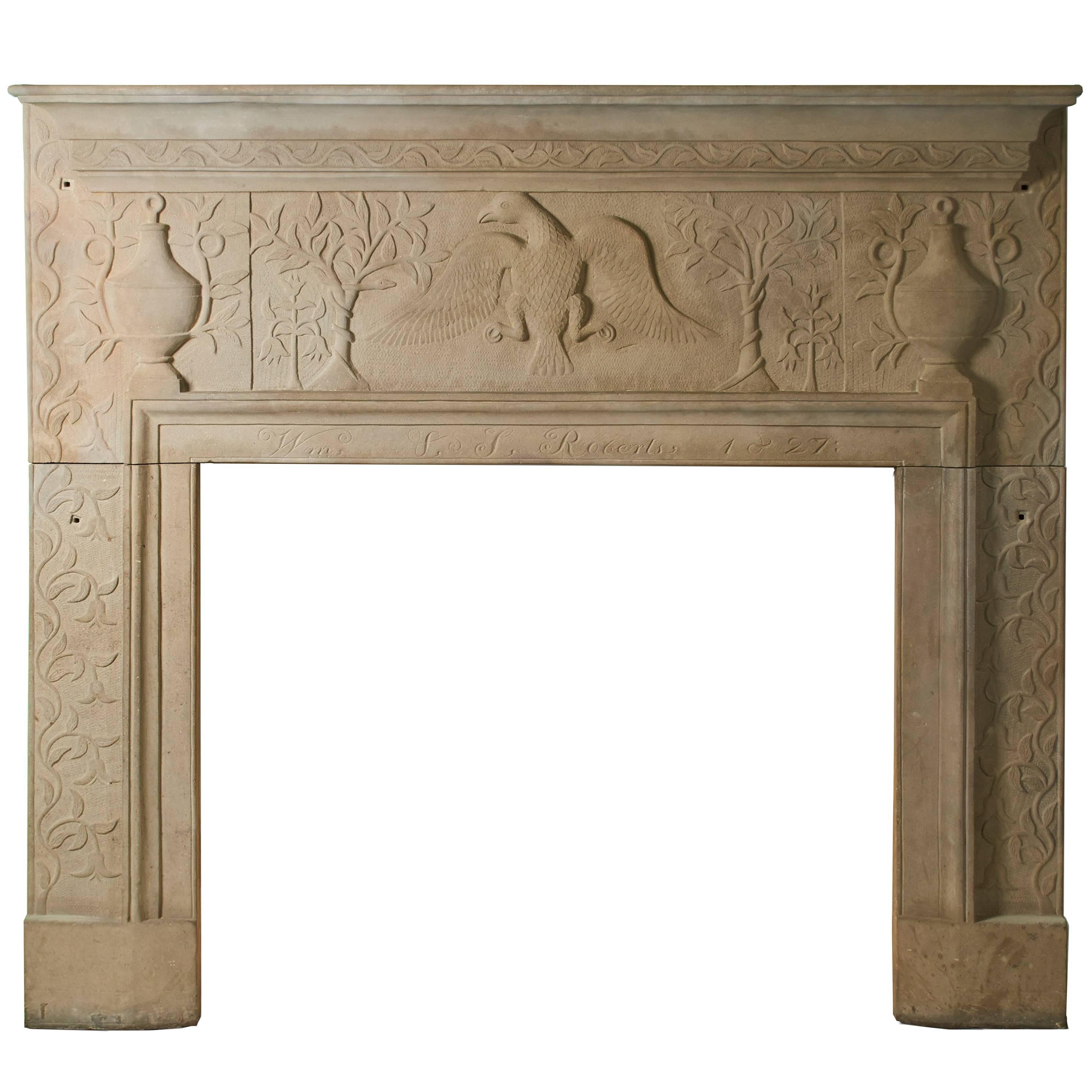Carved Sandstone Mantel from Ohio, Dated 1827 For Sale