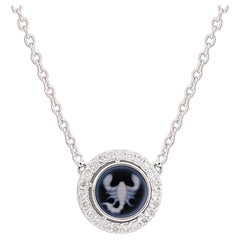 Carved Scorpion Zodiac Astrology Diamond Halo Pendant Necklace 14K White Gold