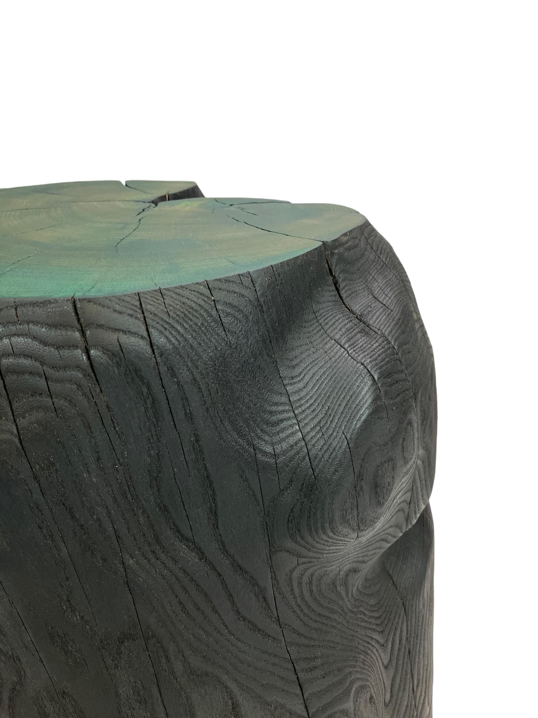 Oiled Carved sculptural wooden stool or table 