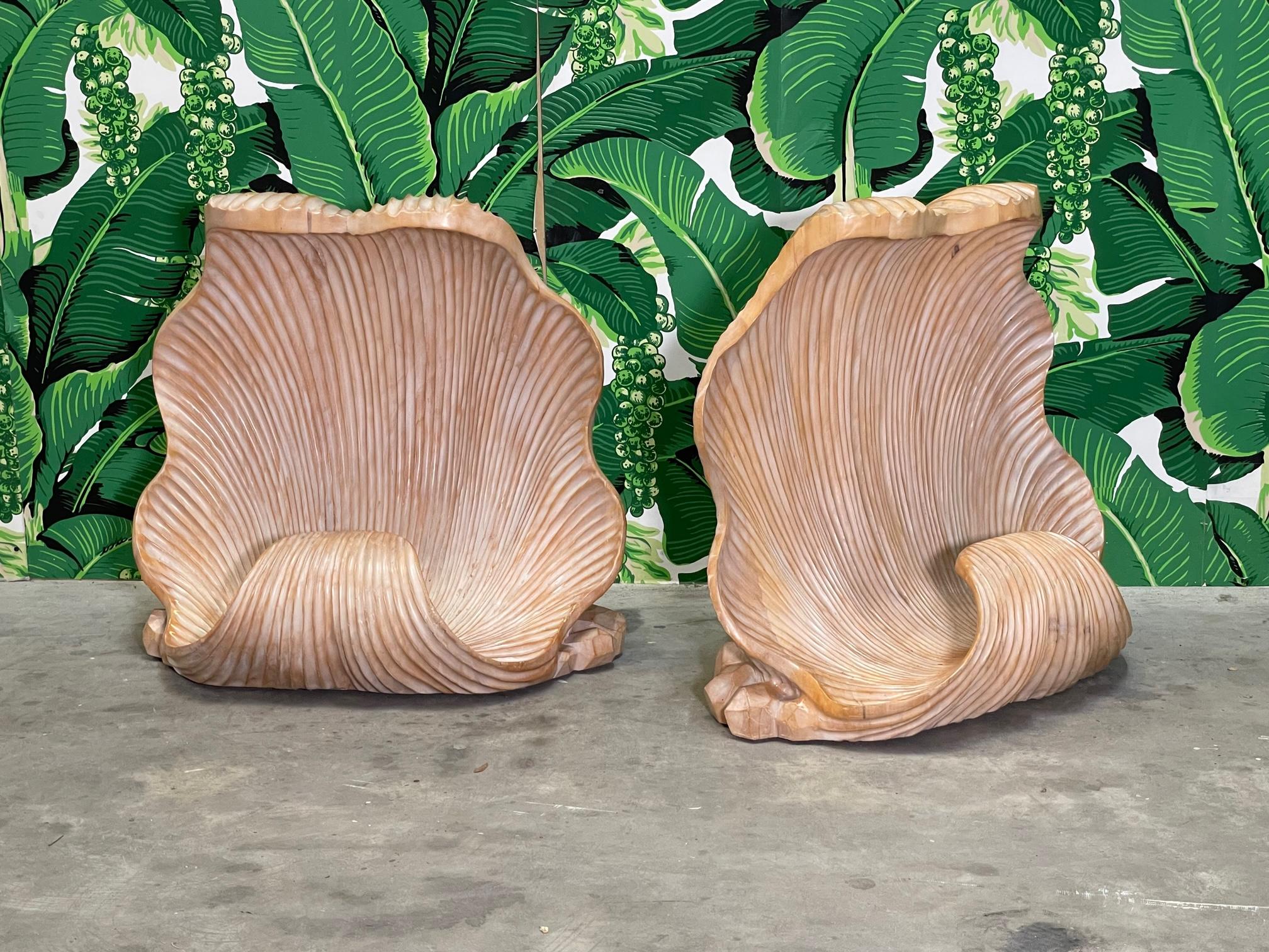 Organic Modern Carved Sea Shell Double Base Dining Table Attributed to Serge Roche