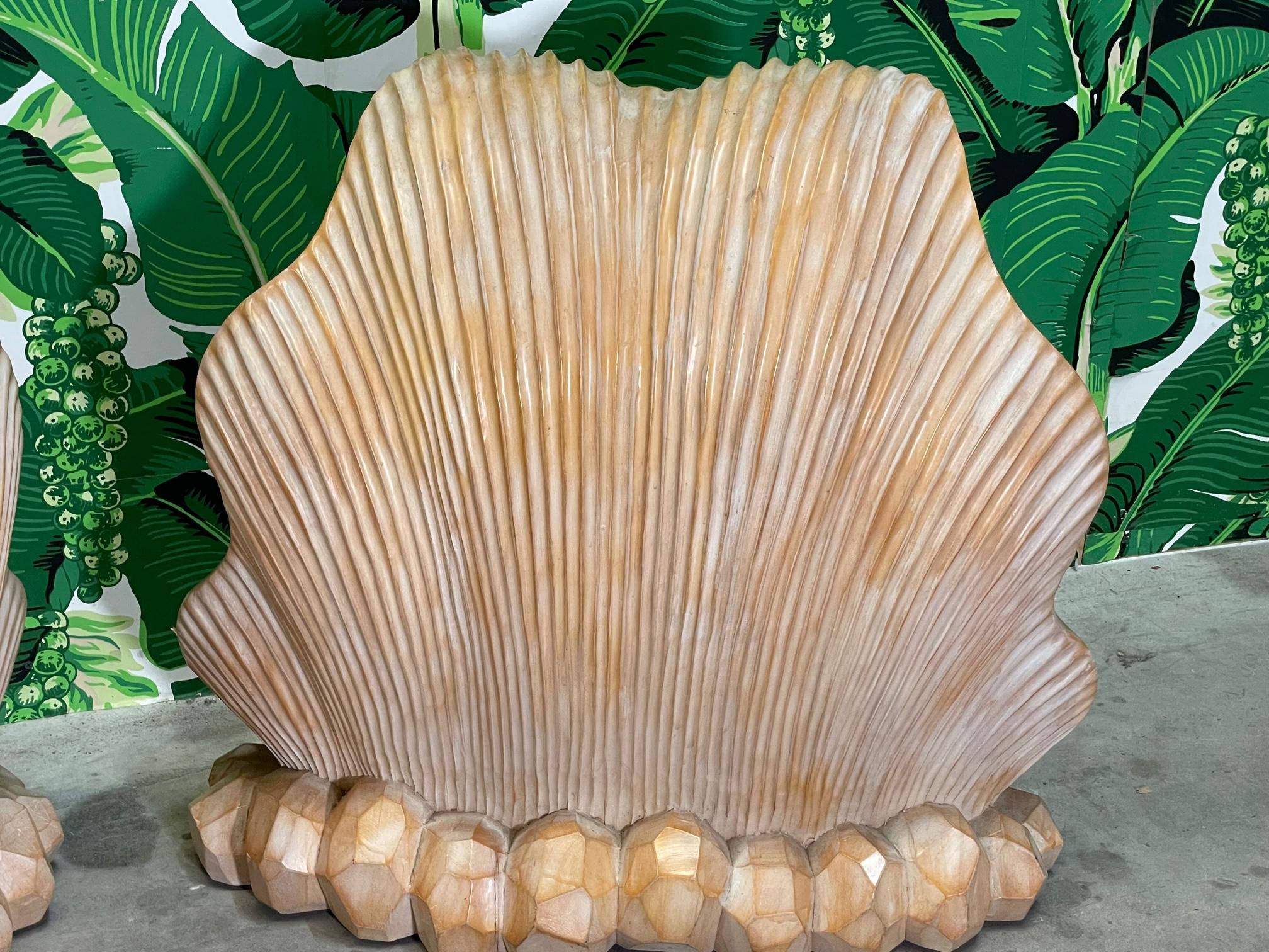 Wood Carved Sea Shell Double Base Dining Table Attributed to Serge Roche