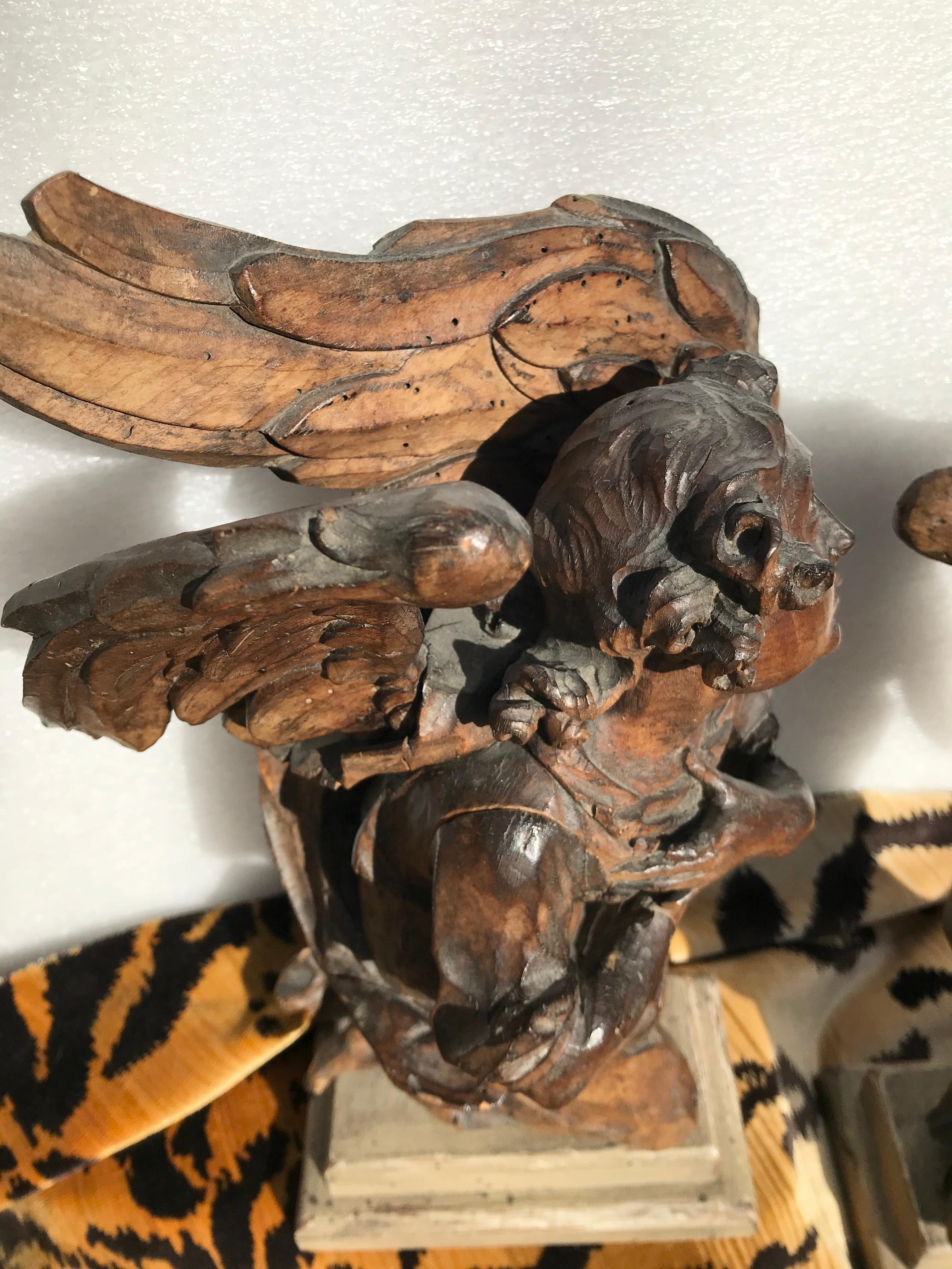 Carved Set of Walnut Archangels Figures Venetian School In Good Condition In Nashville, TN