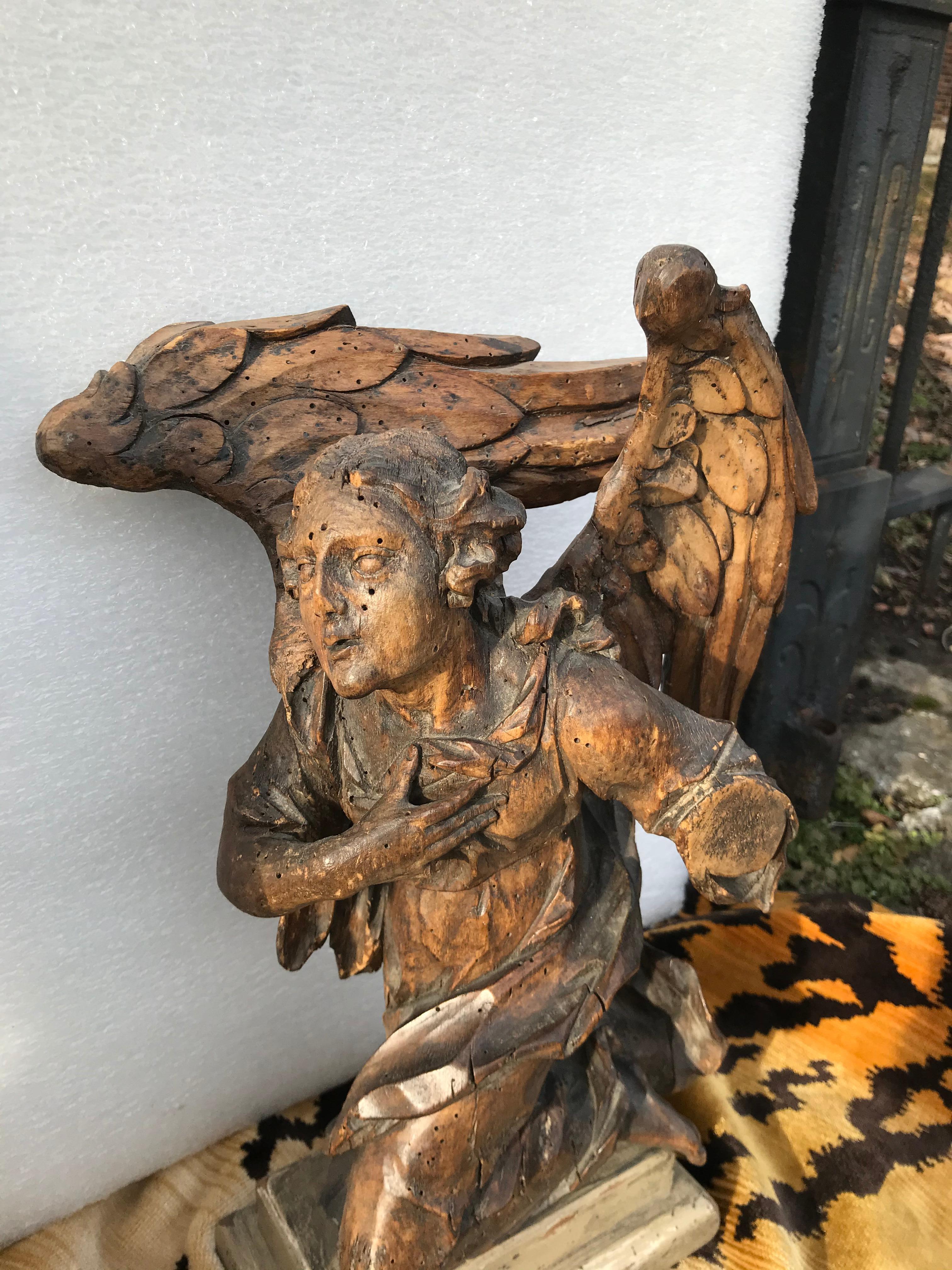 Wood Carved Set of Walnut Archangels Figures Venetian School