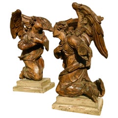 Carved Set of Walnut Archangels Figures Venetian School