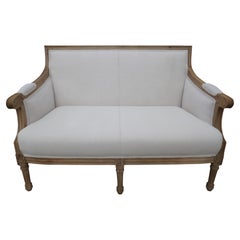 Geschnitztes Sofa aus handgesponnenem französischem Naturleinen im Vintage-Stil