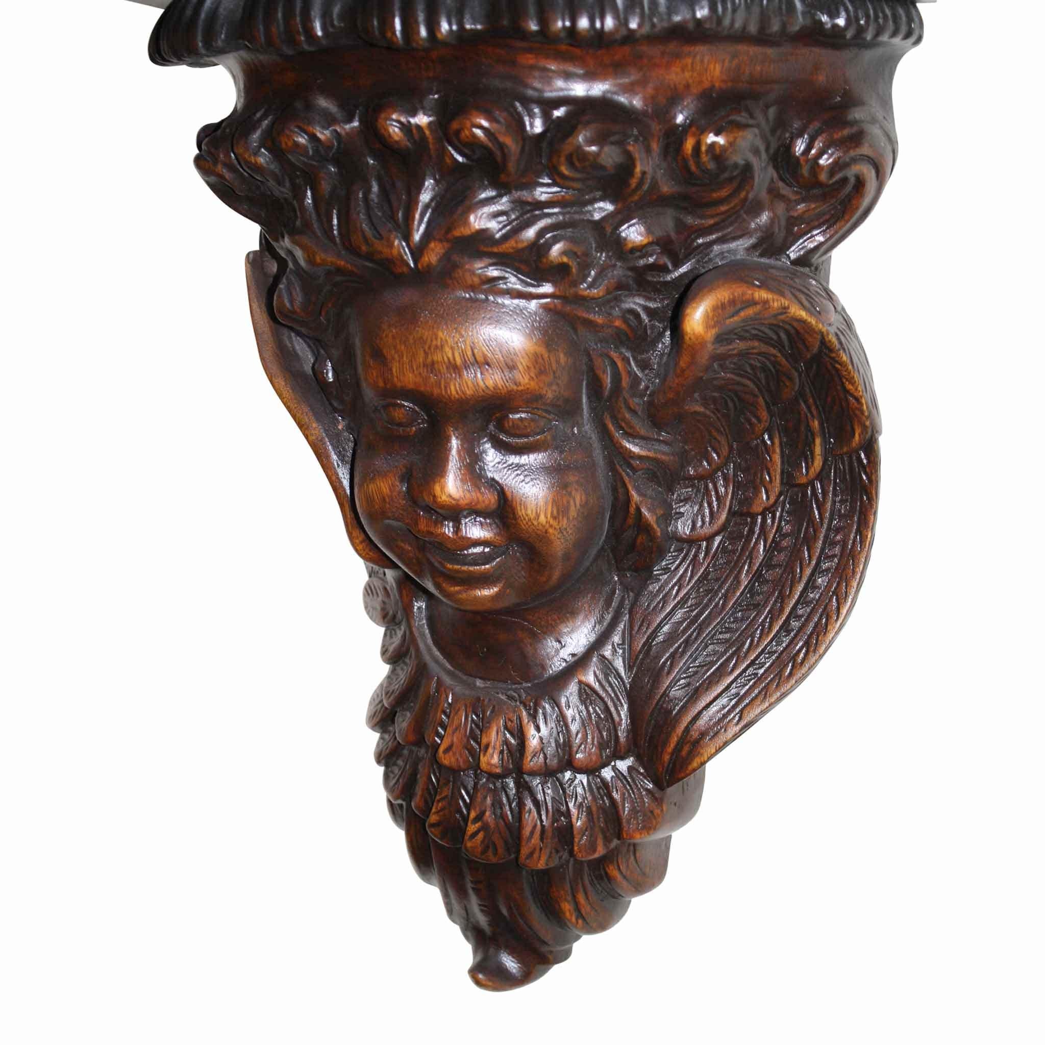 Carved Shelf with Cherub Faces In New Condition In Evergreen, CO