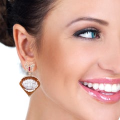 Carved Shell Cameo Butterfly Drop Earrings With Ruby & Diamonds 18KT Rose Gold