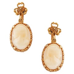 Retro Carved Shell Cameo Drop Earrings By Florenza, 1960s