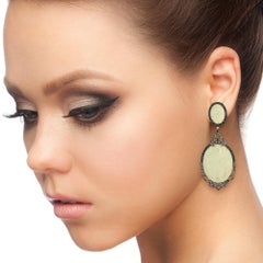Carved Shell Cameo Earrings Surrounded by Pave Diamonds in 18k Gold & Silver