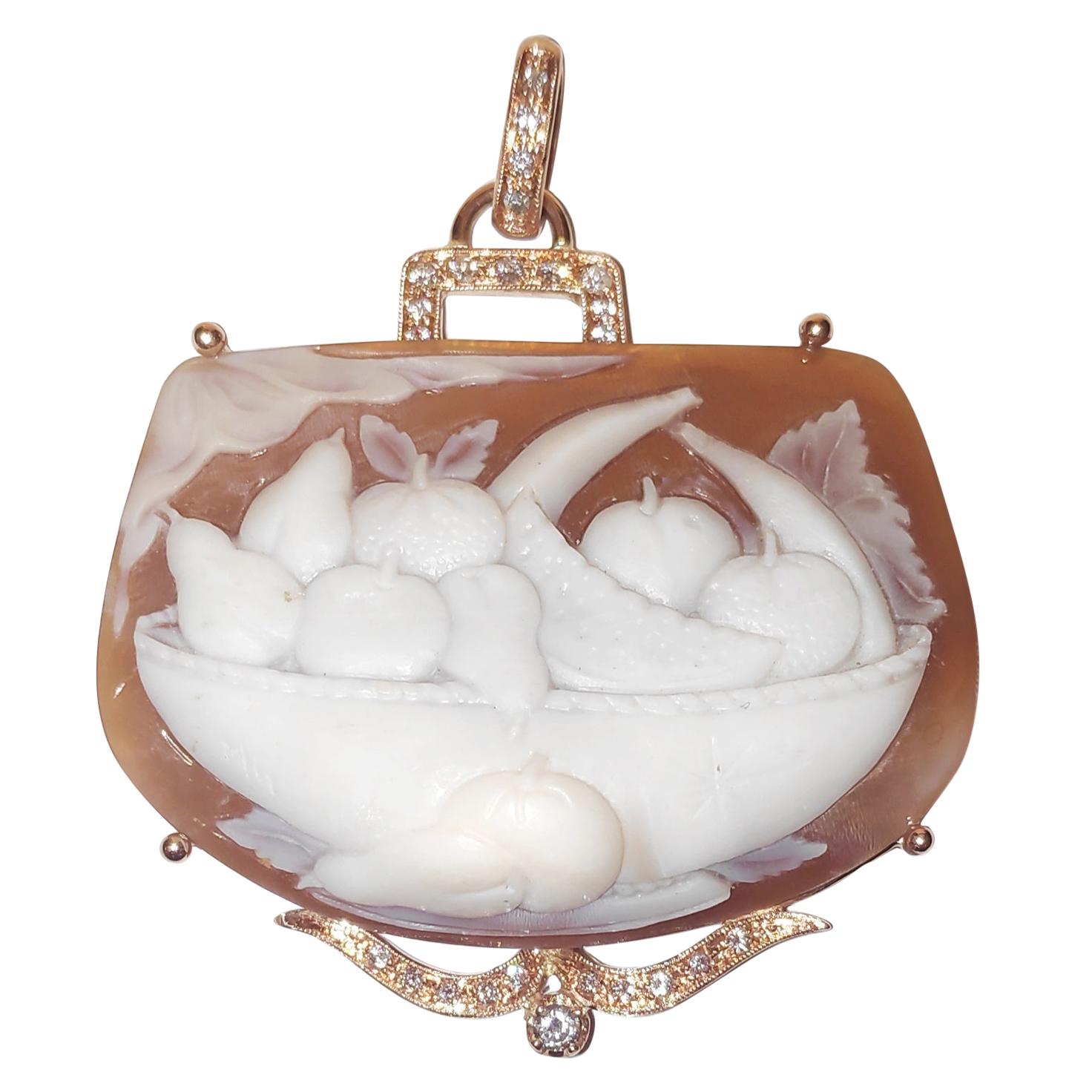 Carved Shell Cameo Pendant 12 Karat Gold For Sale