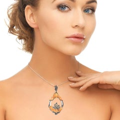 Carved Shell Cameo Pendant with Diamonds Made In 18k Gold & Silver