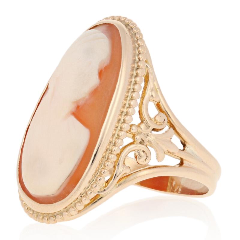 Carved Shell Cameo Vintage Ring, 10k Yellow Gold Women's 2