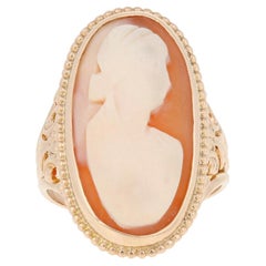 Carved Shell Cameo Vintage Ring, 10k Yellow Gold Women's