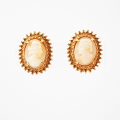 Carved Shell Oval Cameo Earrings By Florenza, 1960s