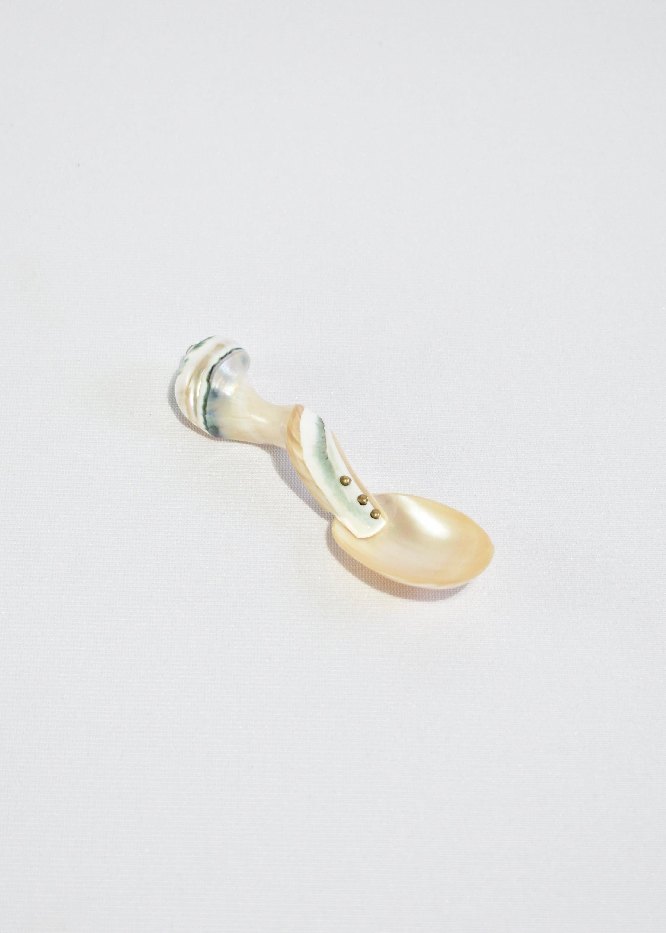 Vintage, petite carved and polished mother of pearl shell spoon.